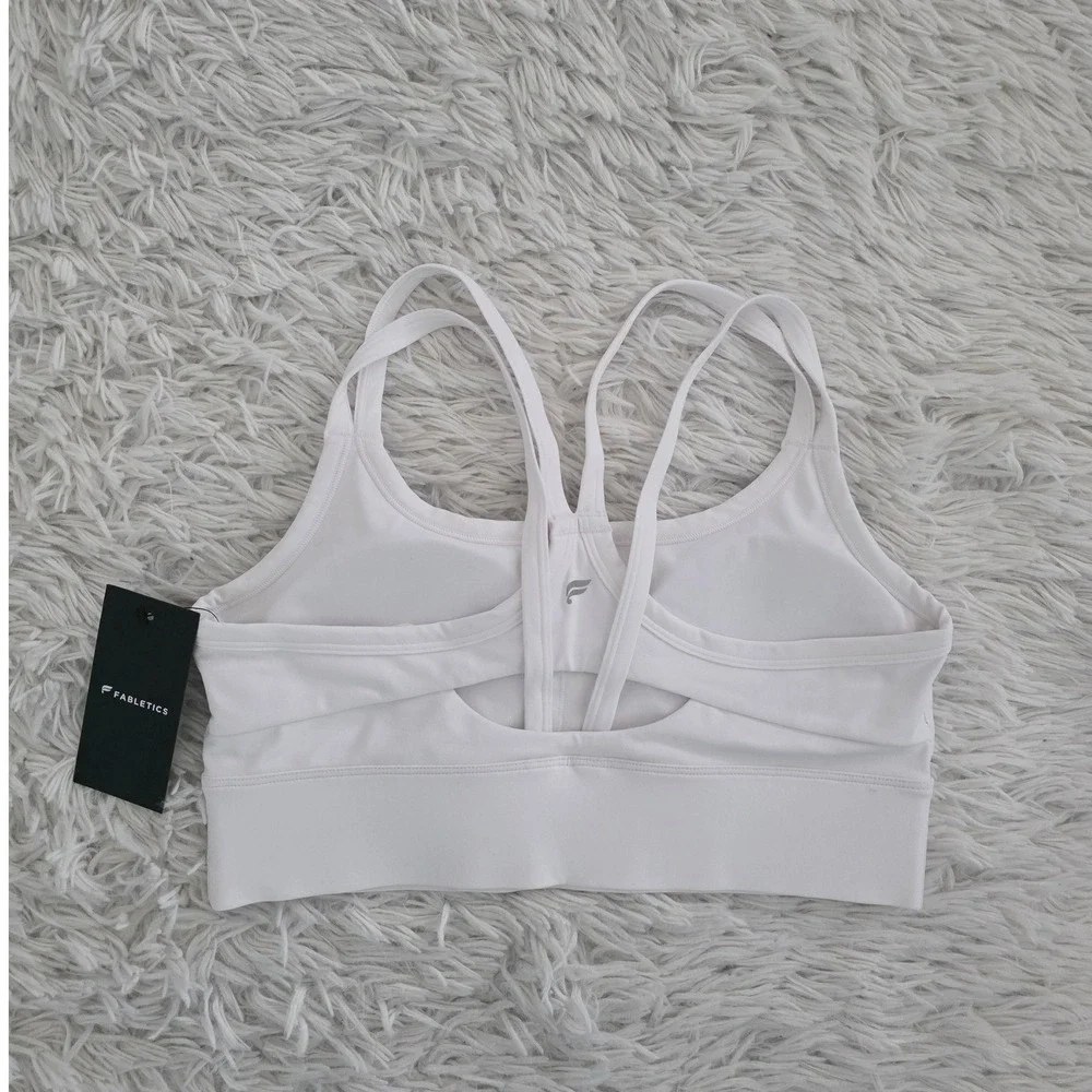 Fabletics White Multi-Strap Racerback Sports Bra‎ Small Medium Impact NWT